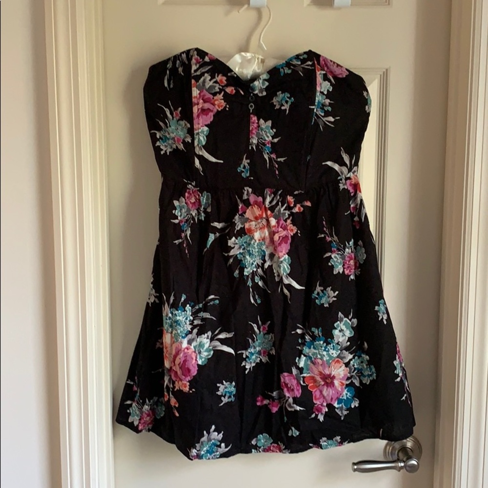Black & Floral Strapless Mini Dress